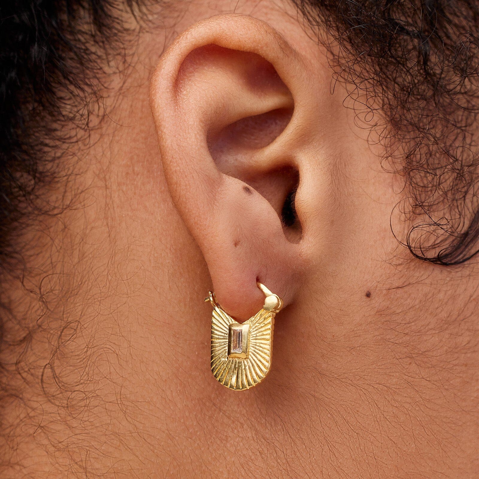 Baguette Sunburst Hoop Earrings - Image 2