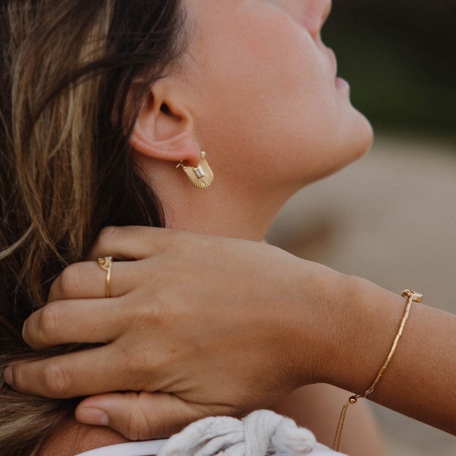 Baguette Sunburst Hoop Earrings - Image 8