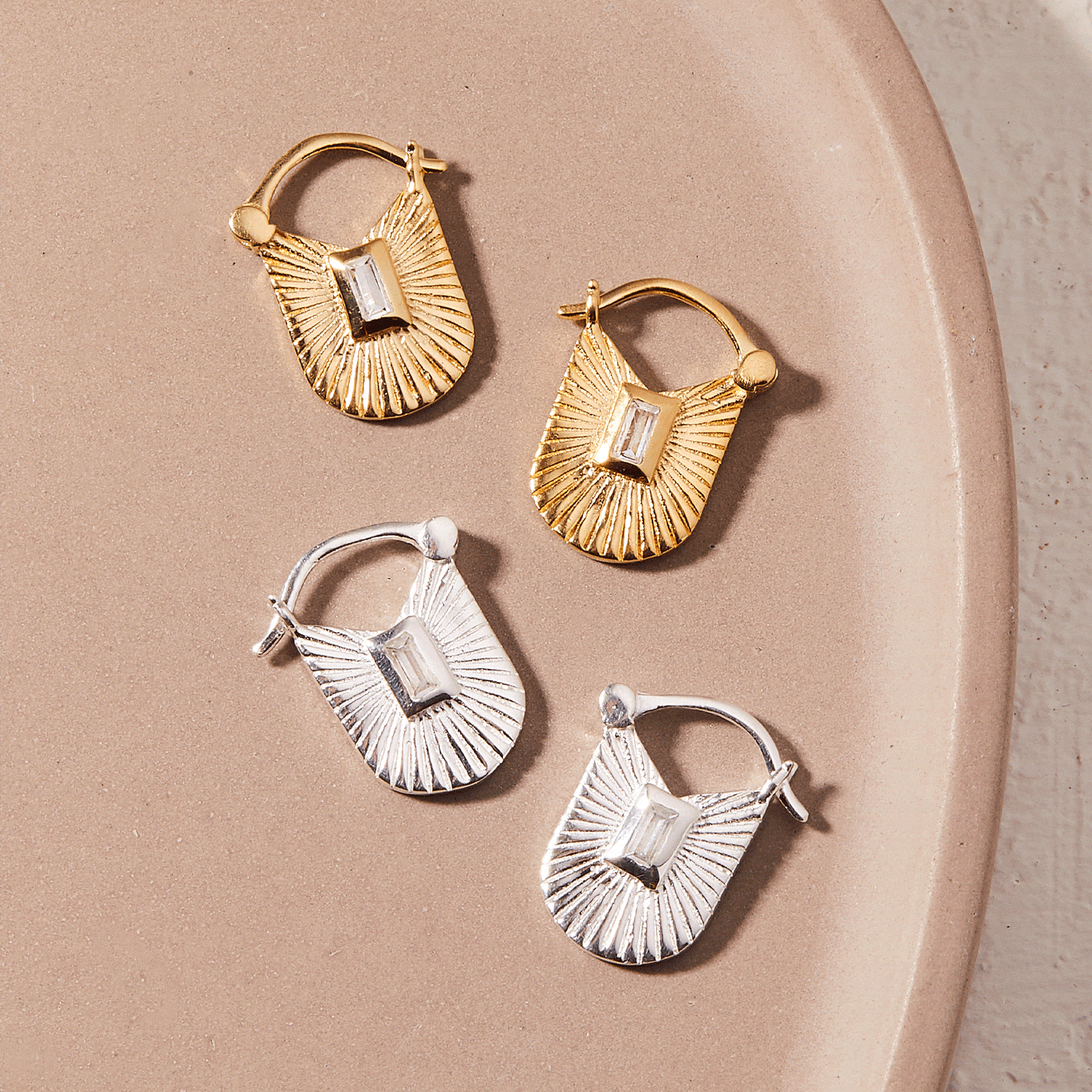 Baguette Sunburst Hoop Earrings - Image 4