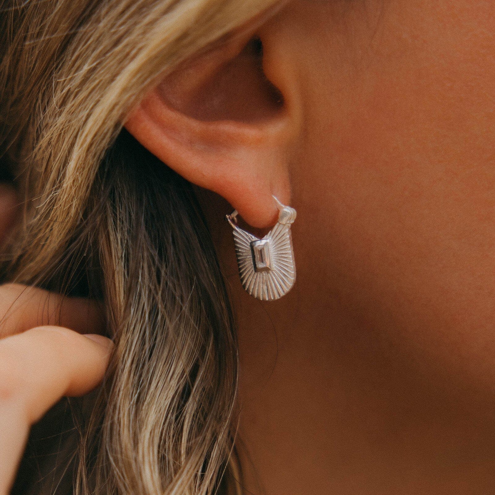 Baguette Sunburst Hoop Earrings - Image 5