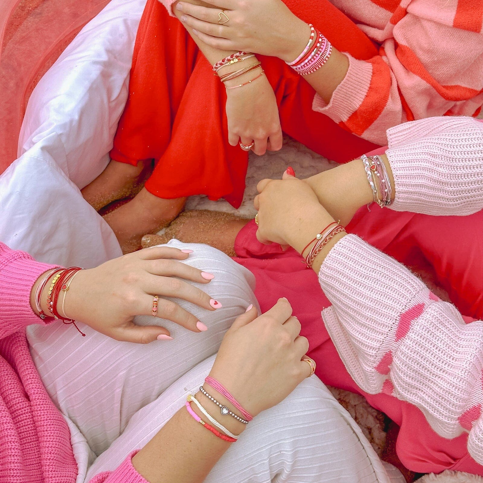 Pink and Red Vinyl Disc Bead Stretch Bracelet Set - Image 8