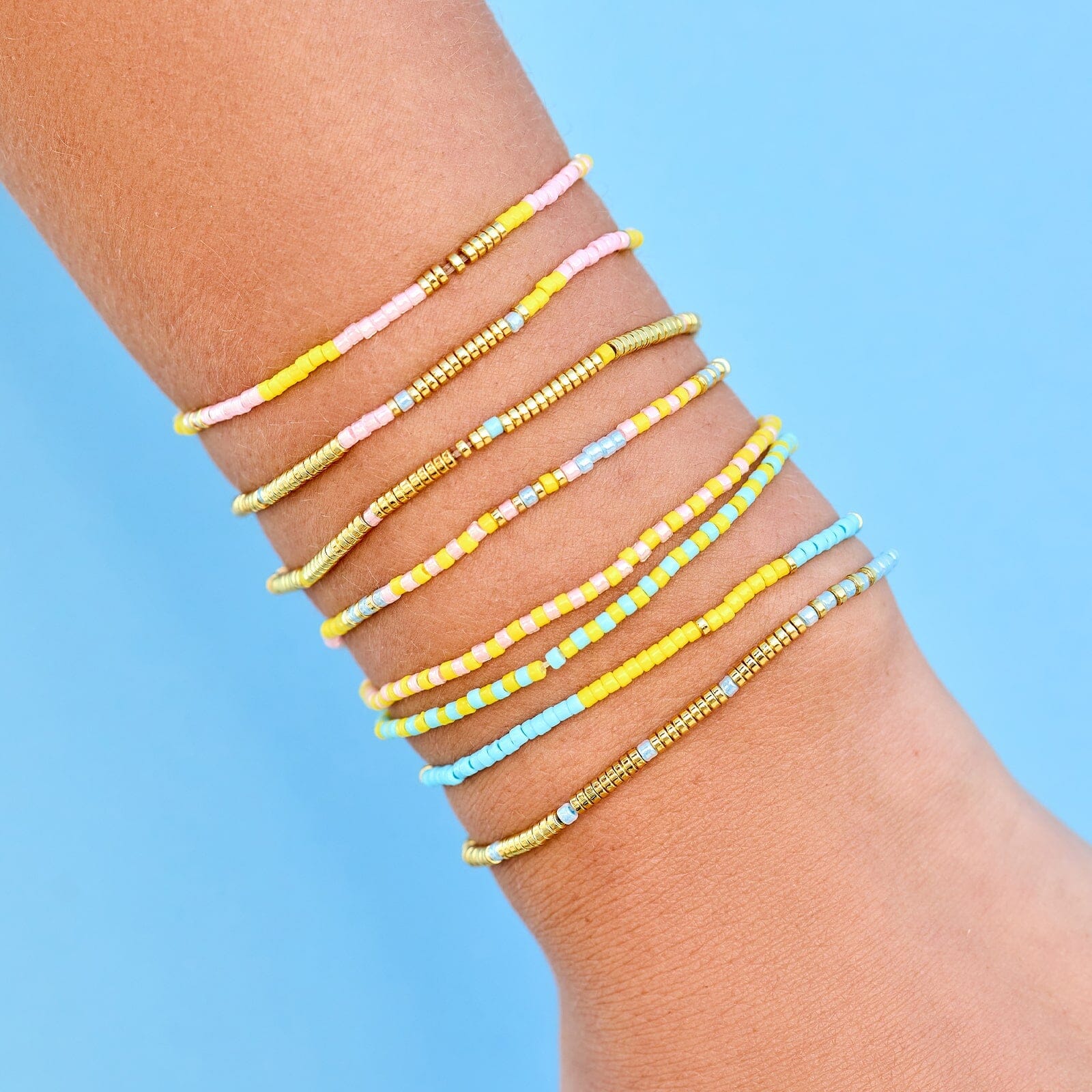 Mixed Bead Sunset Beach Stretch Bracelet Set of 8 - Image 2