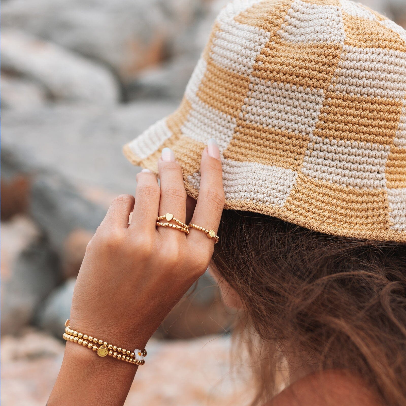 Gold Heart Bead Stretch Ring - Image 3